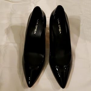 Via Spiga Black Patent Leather Heels
